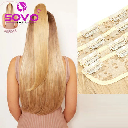 22" Straight Human Hair Clip-In Extensions & 18" Ponytail Set - 100G and 70G