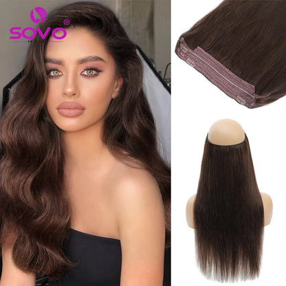 Ombre Brown Straight Halo Human Hair Extensions