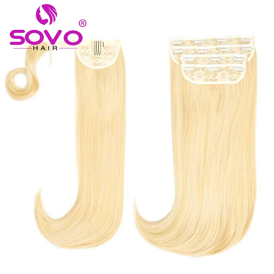 22" Straight Human Hair Clip-In Extensions & 18" Ponytail Set - 100G and 70G