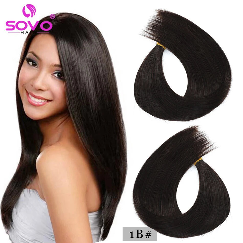 Instant Volume Clip-In Remy Human Hair Extensions - Deep Black, Sleek Straight, Double Weft #1B