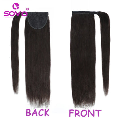 Straight Clip-In Ponytail Extensions - 100% Remy Human Hair, Jet Black