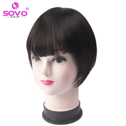 Clip-In Human Hair Bangs - Blunt Cut Fringe, Black, Brown, Blonde, 8.5x7.5cm