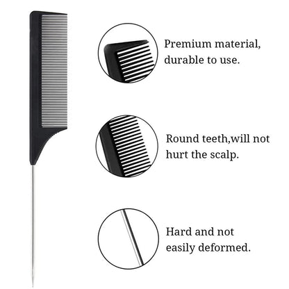 4-Piece Professional Black Hair Clip and Rat Tail Comb Set - Heat Resistant and Durable