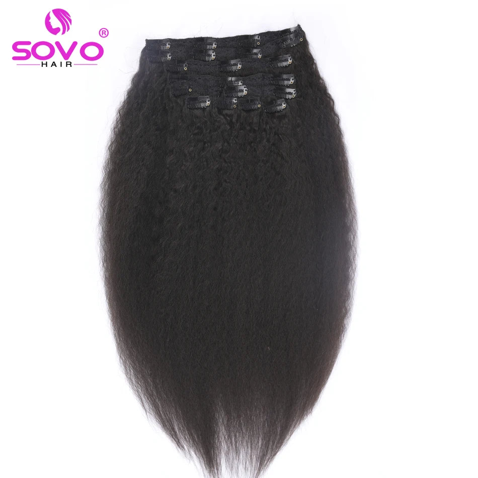 10-Pack Natural Black Kinky Straight Clip-In Remy Indian Hair Extensions - 160G