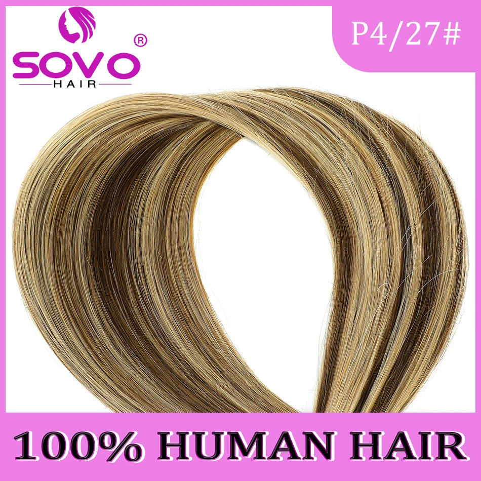 Halo Ombre Brown Remy Human Hair Extensions - 14-28 Inch Fish Line Clip-In