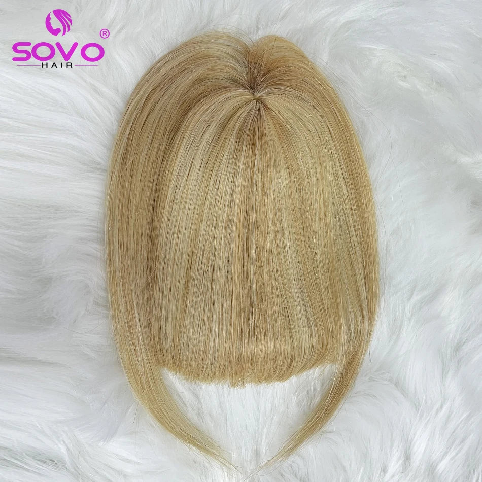 Clip-In Human Hair Bangs - Blunt Cut Fringe, Black, Brown, Blonde, 8.5x7.5cm