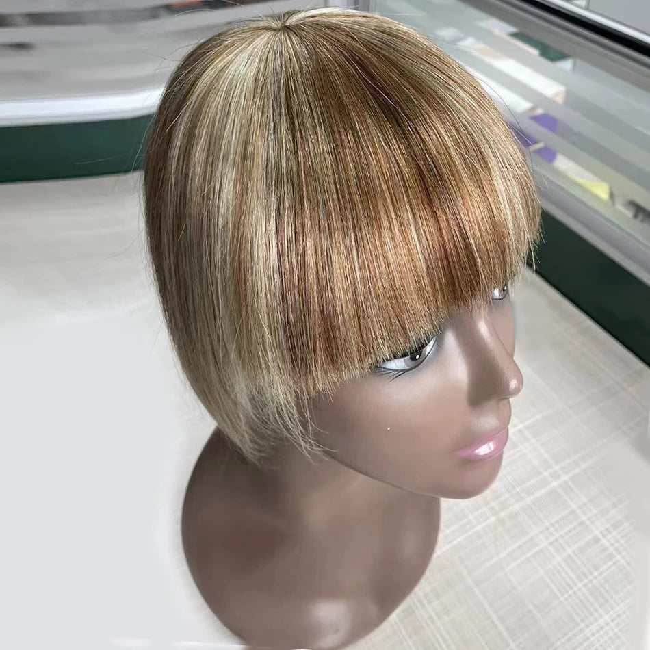 Clip-In Human Hair Bangs - Blunt Cut Fringe, Black, Brown, Blonde, 8.5x7.5cm