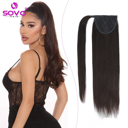 Straight Clip-In Ponytail Extensions - 100% Remy Human Hair, Jet Black