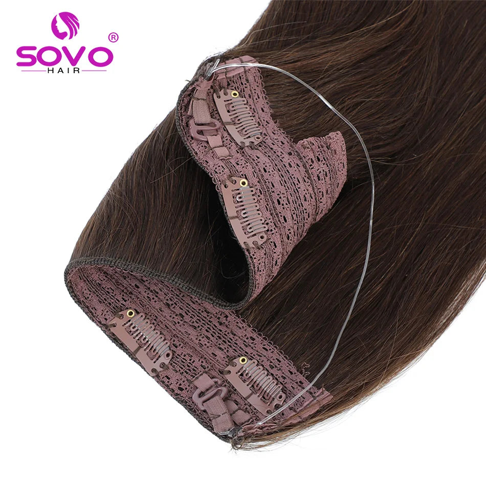 Ombre Brown Straight Halo Human Hair Extensions