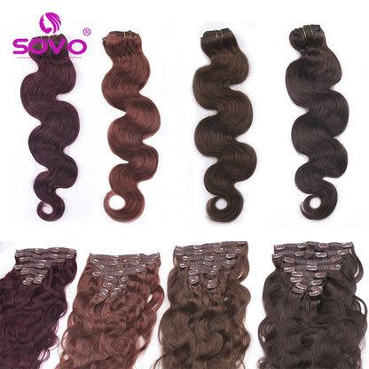 10-Pack Remy Human Hair Body Wave Clip-Ins - Natural Shades, 16-28 Inches, 200G